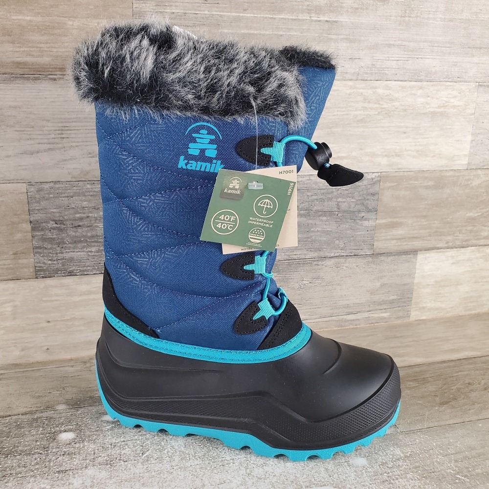 Kamik Snow Gypsy 4 Kids Snow Boots Sz 2 Navy Black Mid-Calf Waterproof Lace Up